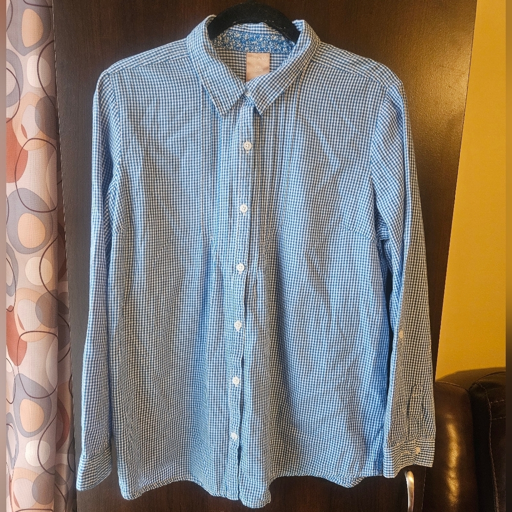White Stag Blue And White Gingham Patterned Button Down Shirt Size Large